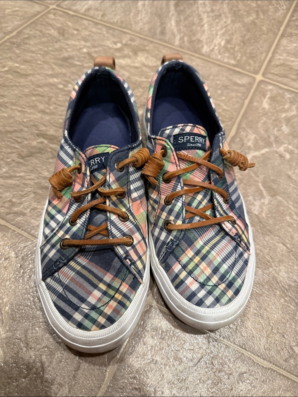 Sperry Plaid Canvas Sneakers in Navy, Pink & Green